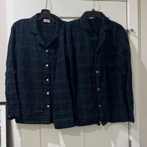 L.L. Bean Dark Plaid Pajama Tops - Navy and Green
